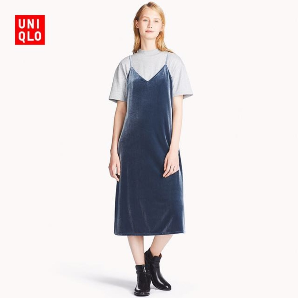 Uniqlo Velour Camisole Slip Midi Dress Size L